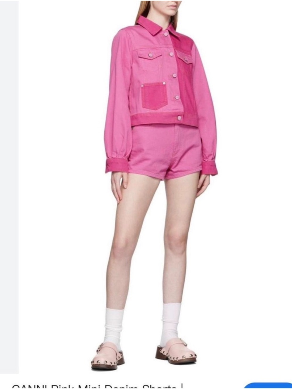 Ganni Pink Colorblock Cropped Denim Jacket